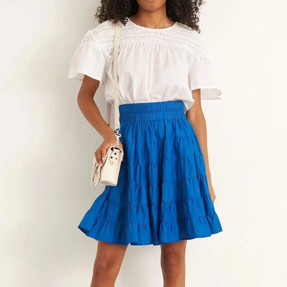 Merlette NYC Texel Skirt Cotton Resort Tiered Ruffle High Waisted M New